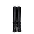 Celine Black Leather Knee-High High Heel Boots – Pointed Toe Gold Buckle